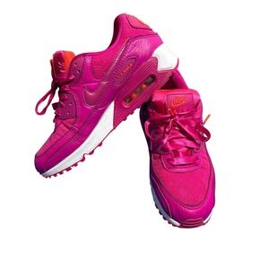 Nike Air Max 90 Shoes Womens Size 8 Pink Satin Laces Running Sneakers Casual